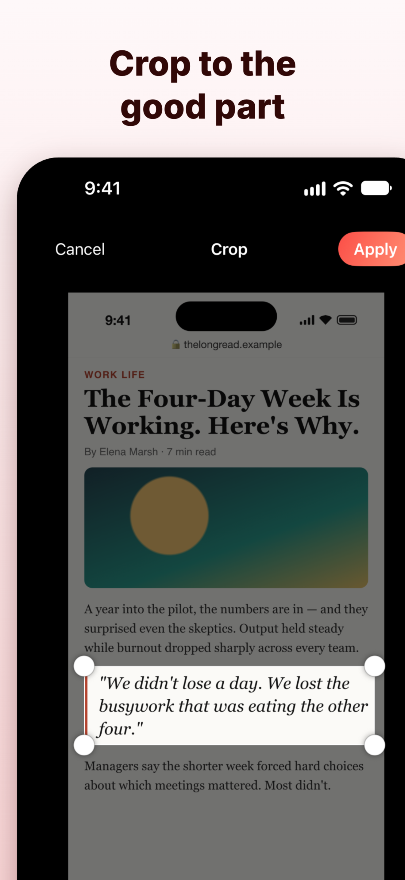 Crop to the good part: cropping an article down to a single quote